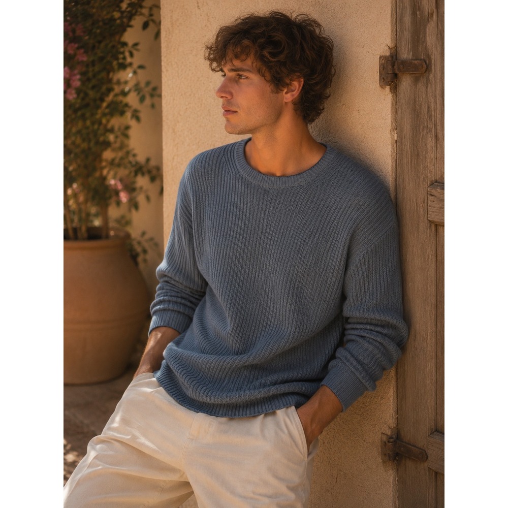 Banana Republic Mens Blue 100% Cashmere Ribbed Crew Neck Sweater Small S